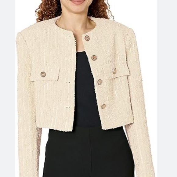ASTR COVINA CREAM TWEED GOLD BUTTON DETAIL CROPPED JACKET FULLY LINED SZ MED - Picture 6 of 12